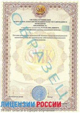 Образец сертификата соответствия (приложение) Альметьевск Сертификат ISO 13485